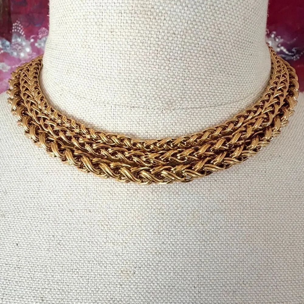 Liz Claiborne LCI Gold Tone Multi Strand Chain Necklace Statement Chunky